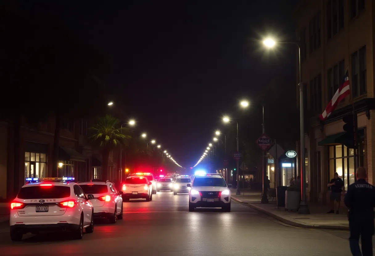 Police activity in downtown Charleston at night