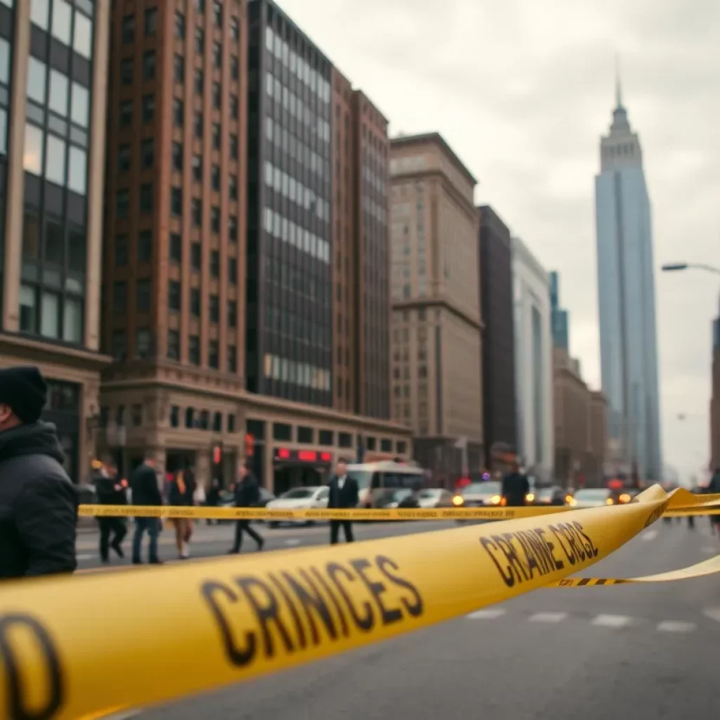 Crime scene in Downtown Cleveland with police activity