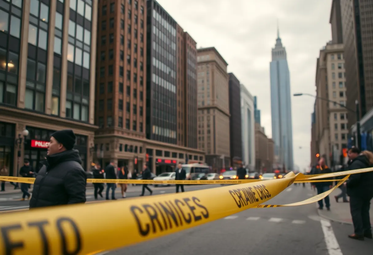 Crime scene in Downtown Cleveland with police activity