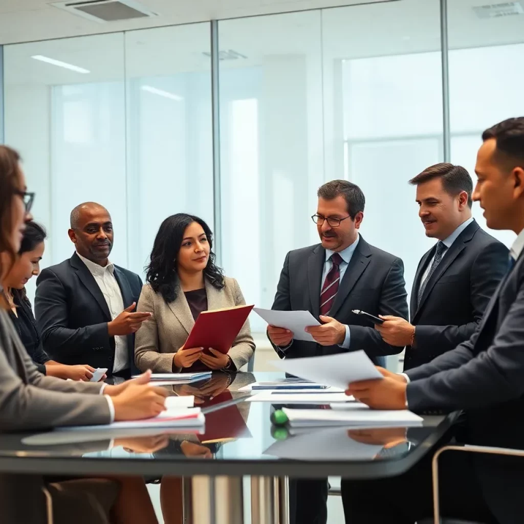 A collaborative meeting of attorneys in a law office.