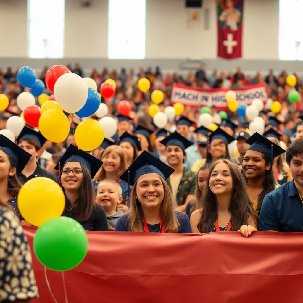 Families celebrating high school graduation at North Charleston Coliseum