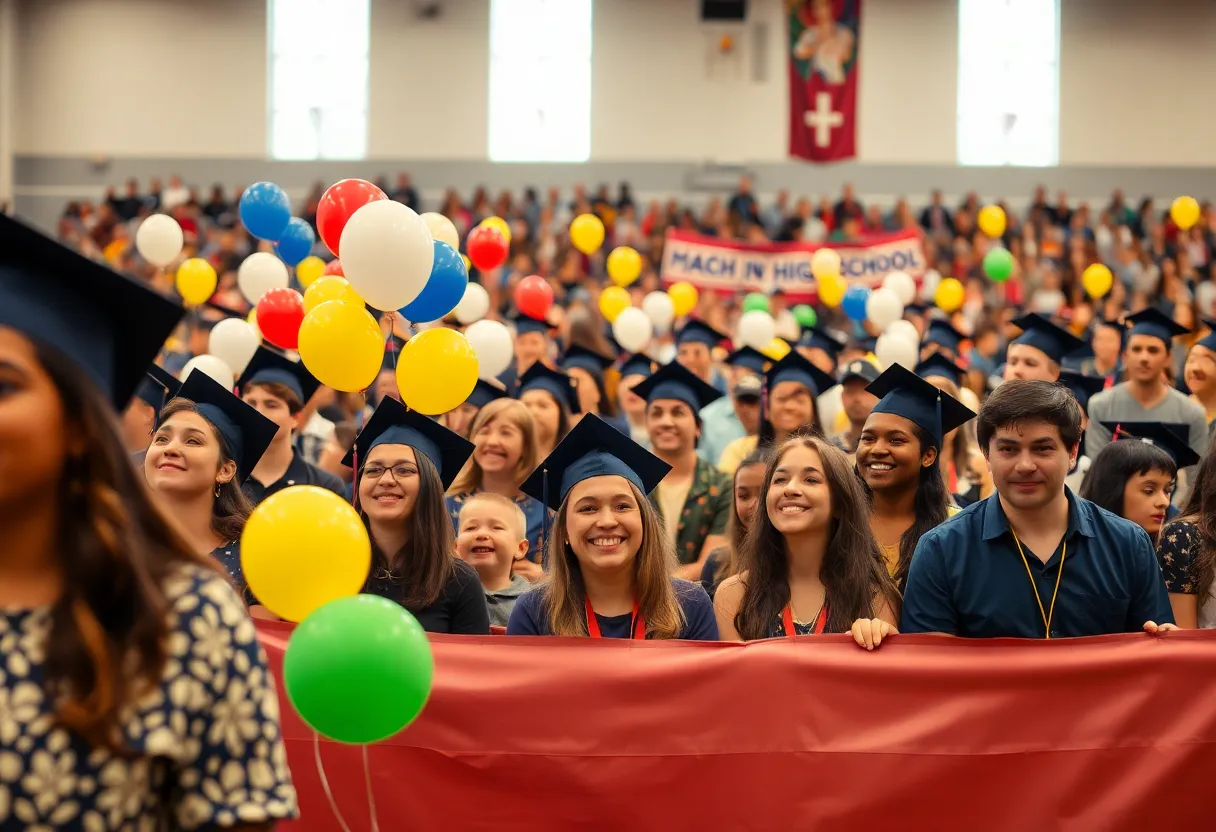 Families celebrating high school graduation at North Charleston Coliseum