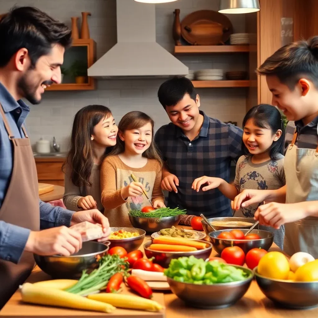 Family cooking together in a cozy kitchen
