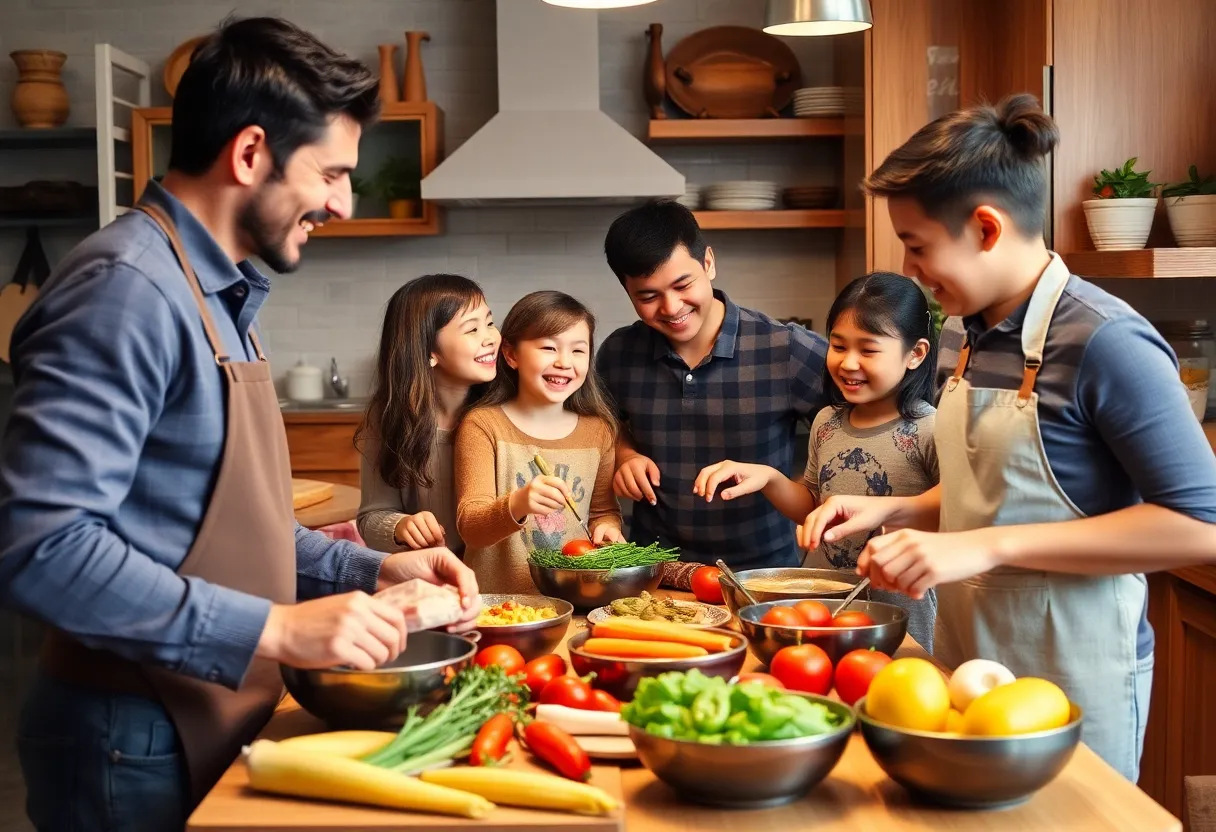 Family cooking together in a cozy kitchen