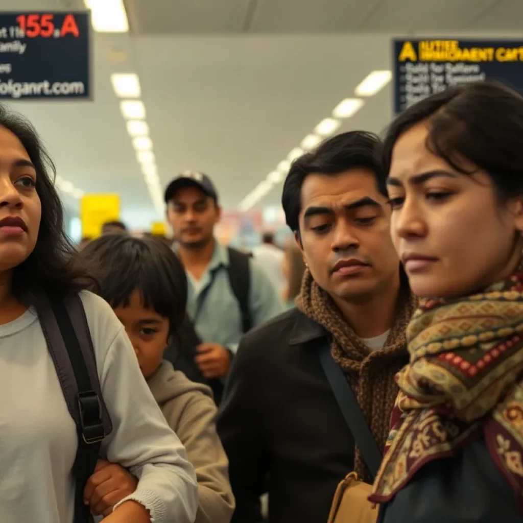 A distressed family at an airport facing immigration enforcement