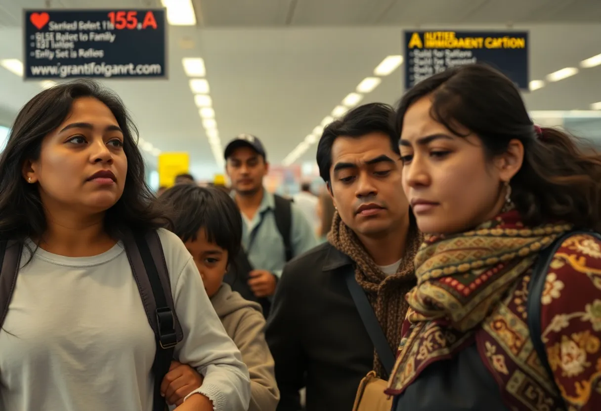 A distressed family at an airport facing immigration enforcement
