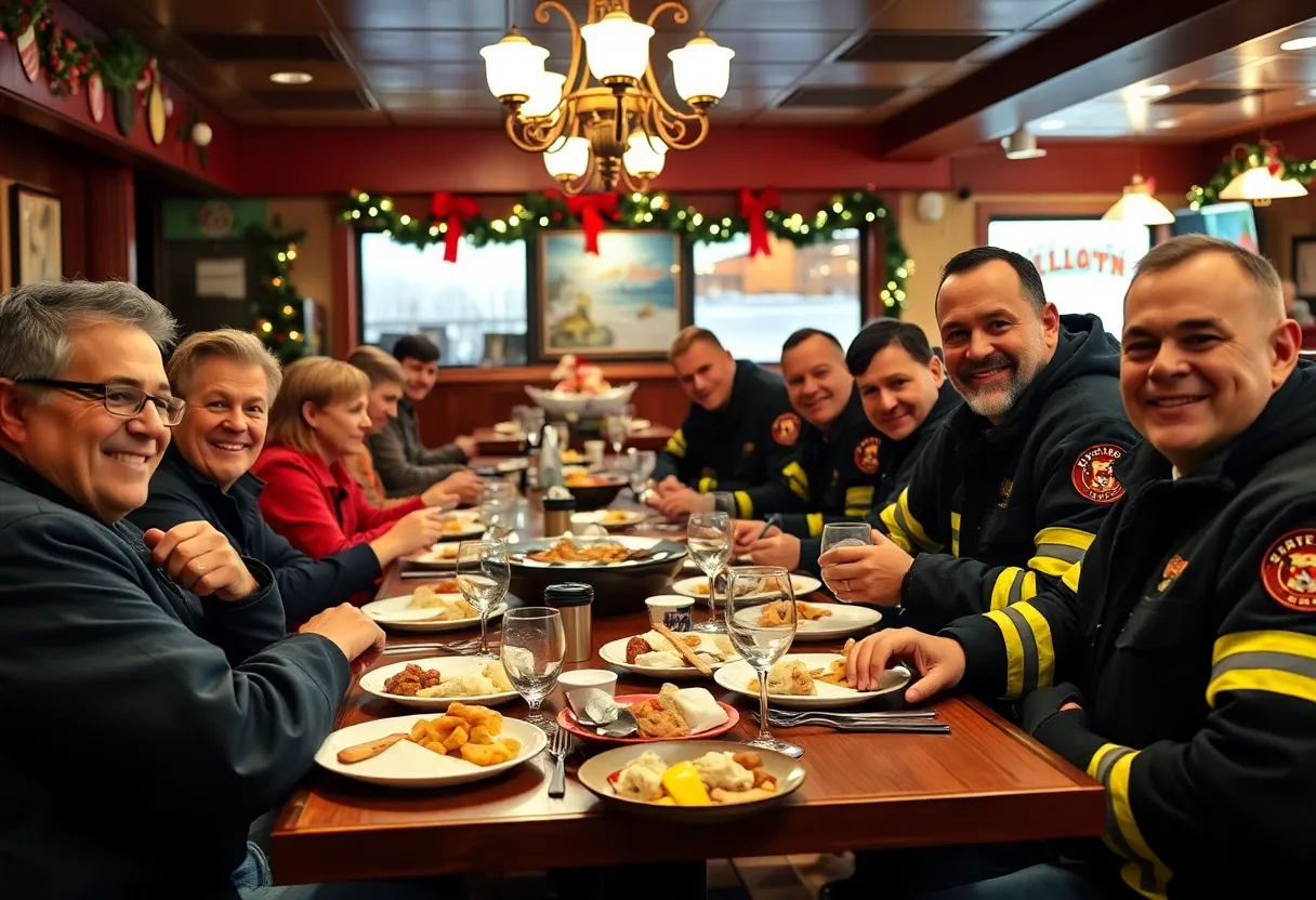 Firefighters enjoying a meal at El Jefe Restaurant during the appreciation event