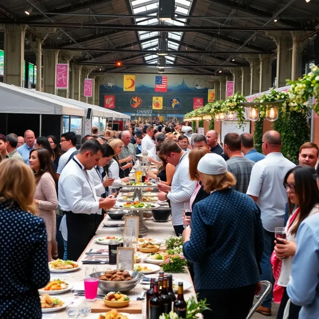Attendees enjoying the Food & Wine Classic with various food and wine offerings.