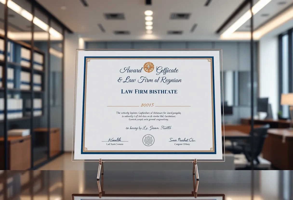 Award certificate for GOLDLAW recognizing them in the Best Law Firms list for 2025.