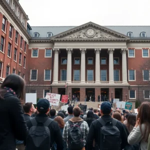 Students at Harvard University protesting for academic freedom
