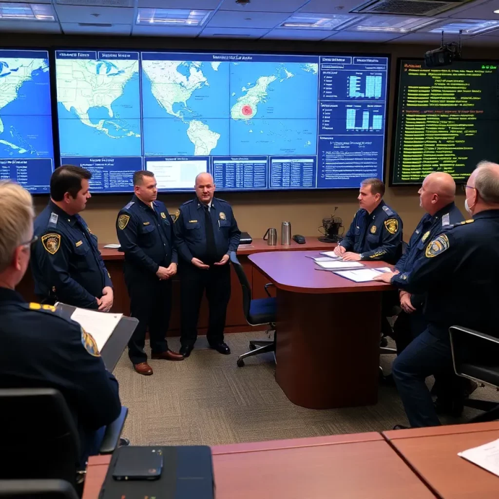Emergency management officials discussing hurricane preparedness strategies
