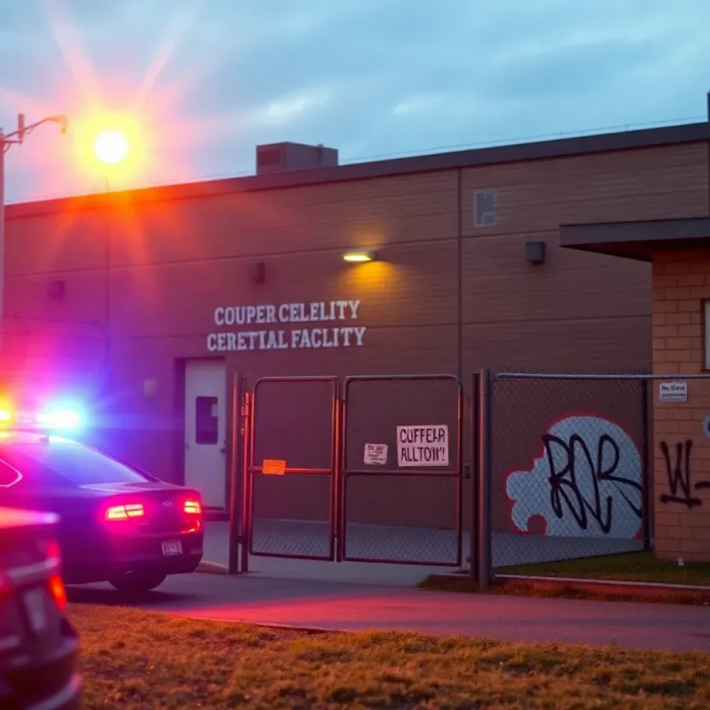 Scene depicting the aftermath of a jailbreak at a correctional facility.