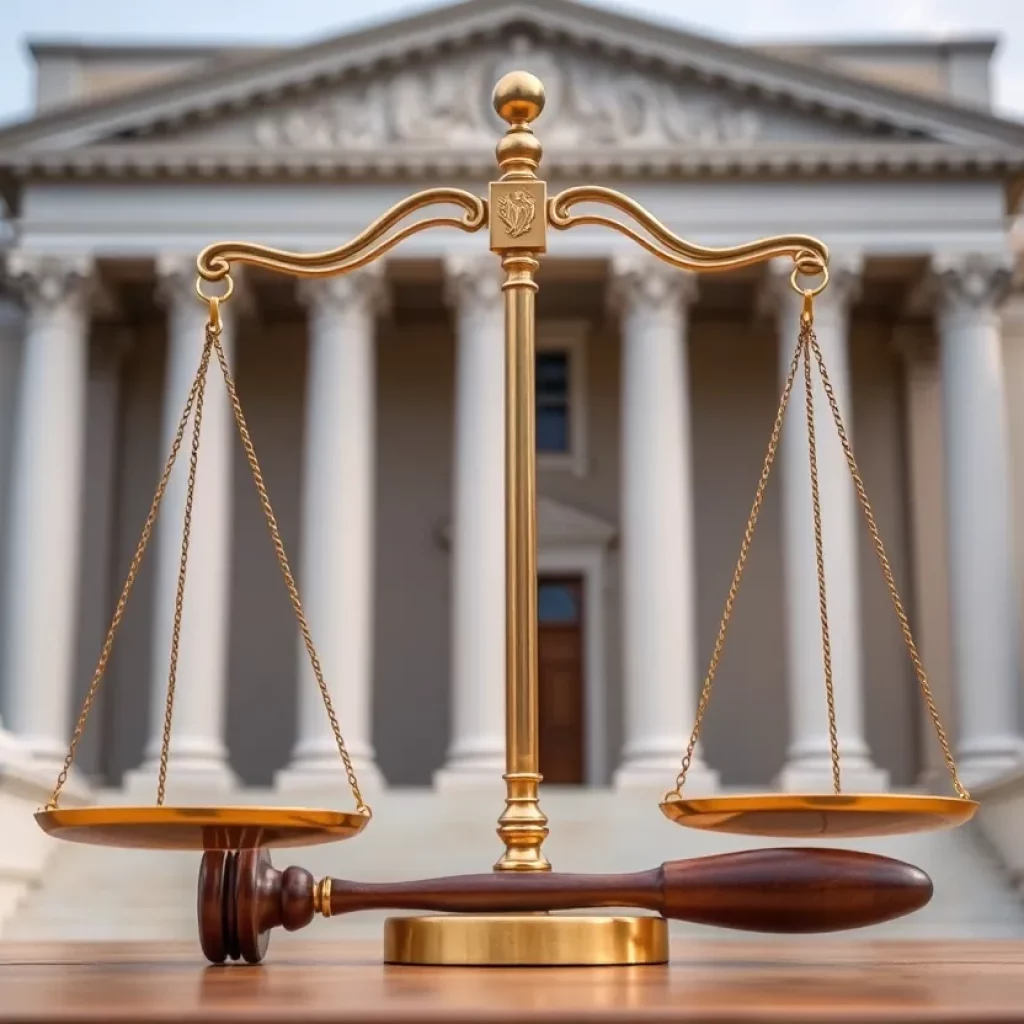 Symbolic representation of justice with scales and gavel