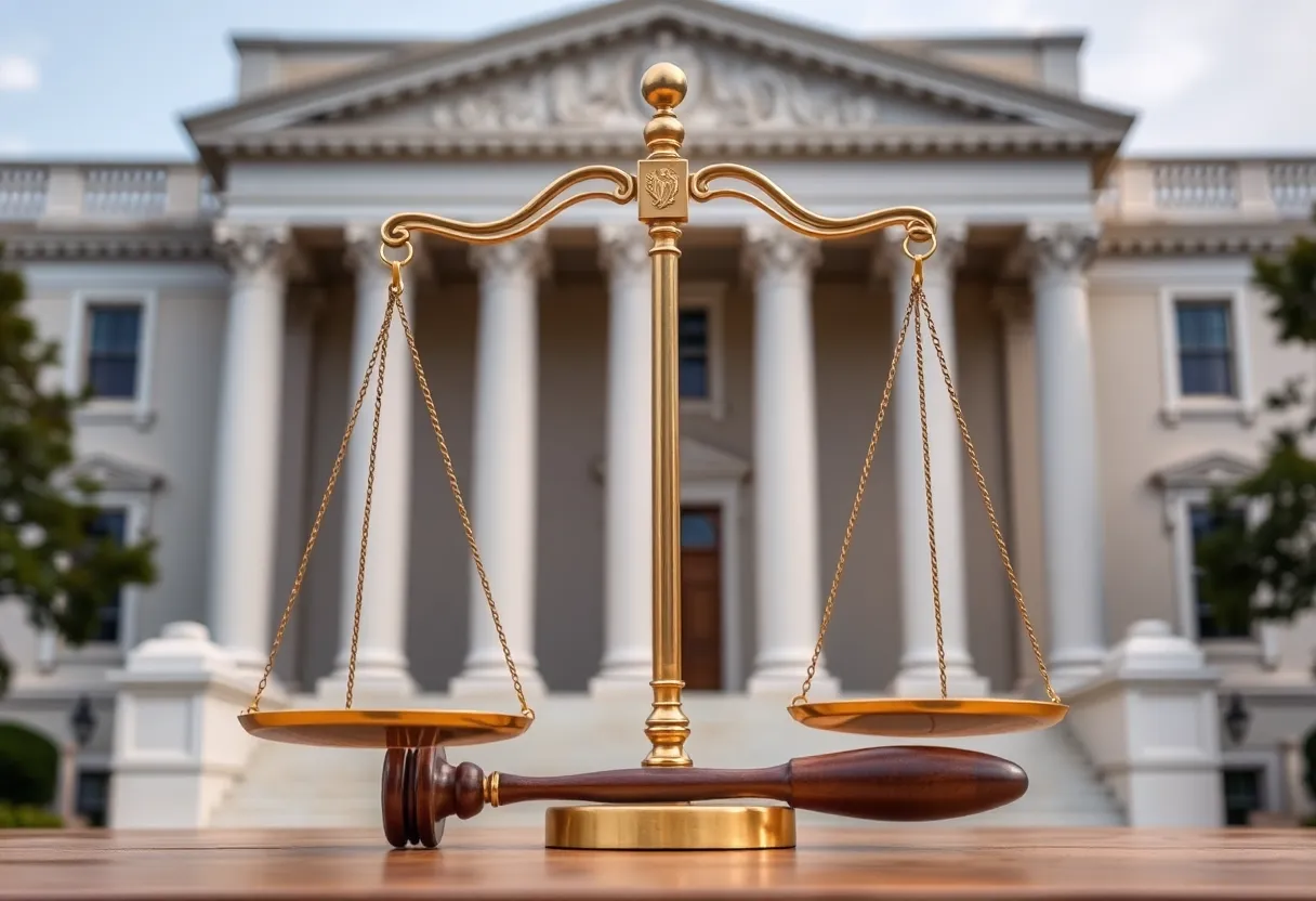 Symbolic representation of justice with scales and gavel