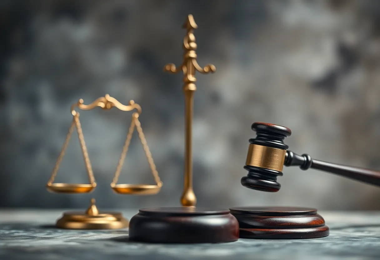 Symbol of justice and legal review with a gavel and scales.