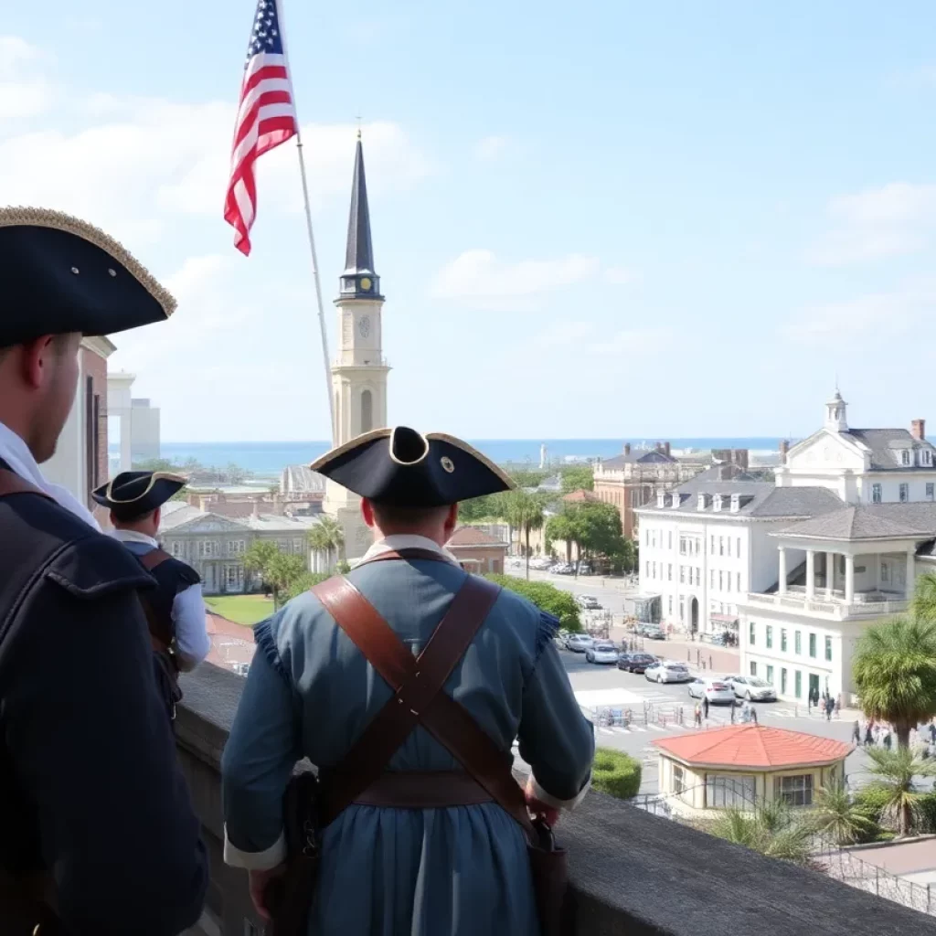 Charleston scene with Revolutionary War reenactors