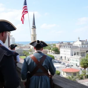 Charleston scene with Revolutionary War reenactors