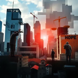 Abstract depiction of crime, justice, and rehabilitation themes in Chicago.