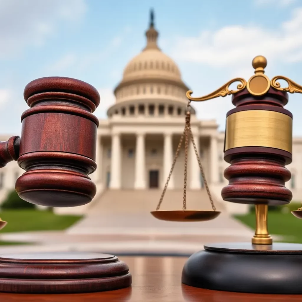 Symbolic representation of law and justice with gavel and scales