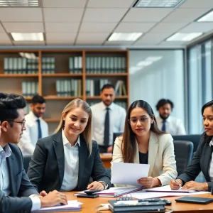 A diverse team working in a law office.