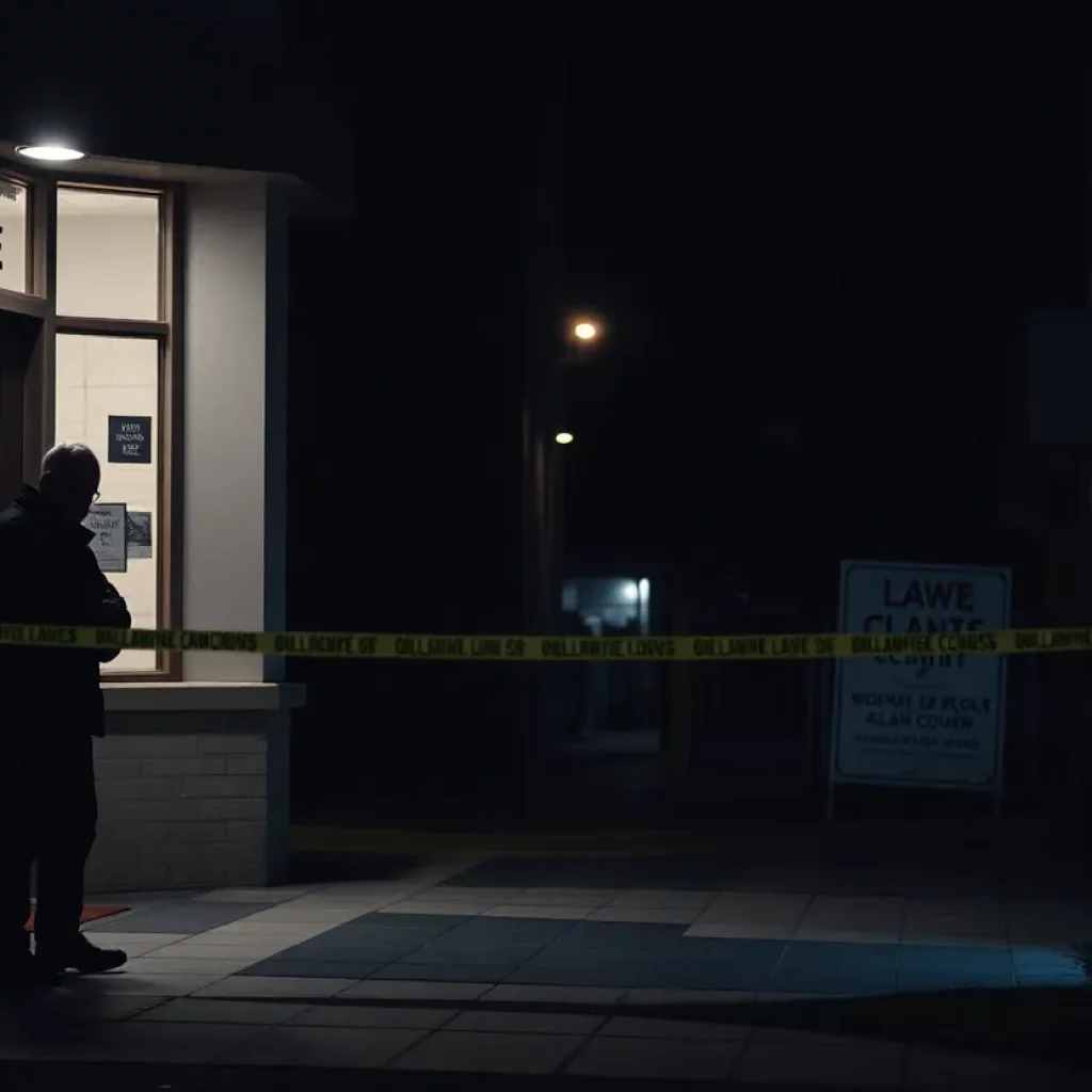 Crime scene outside a law office hall