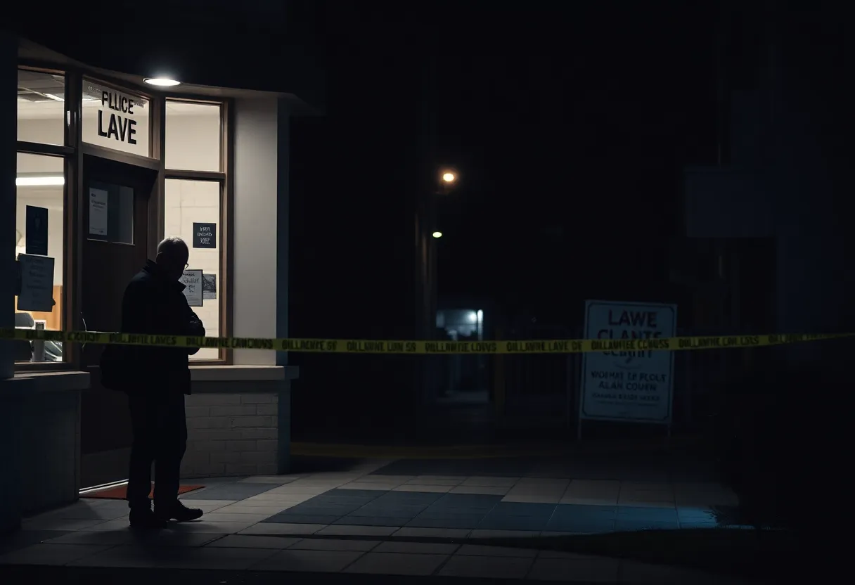 Crime scene outside a law office hall
