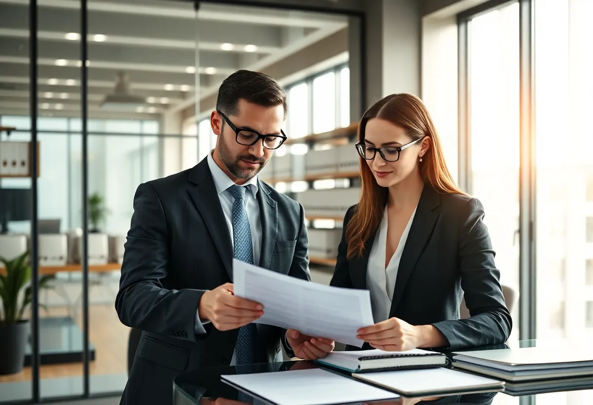 Lawyers utilizing technology in a modern office setting for personal injury law.