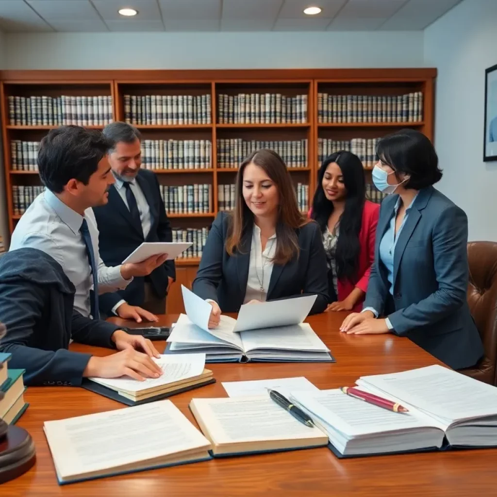 Lawyers discussing a personal injury case in an office setting