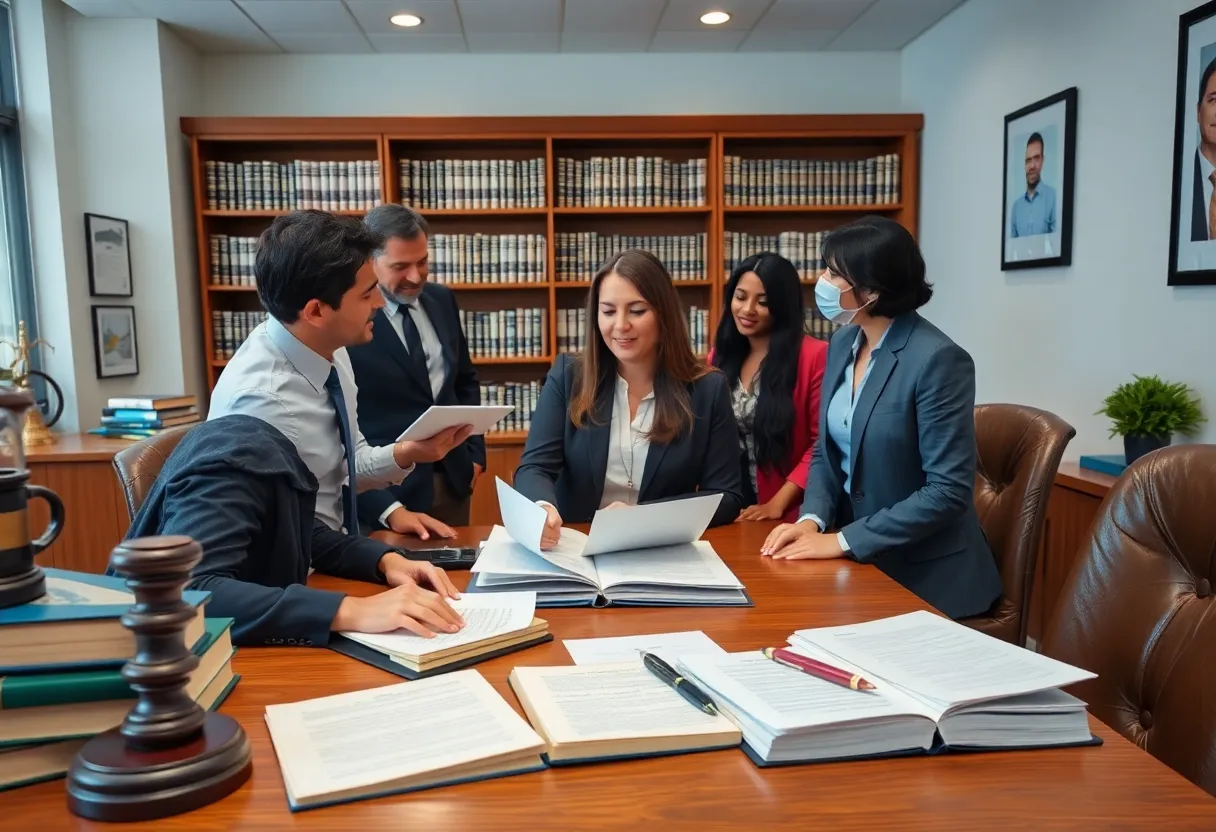 Lawyers discussing a personal injury case in an office setting