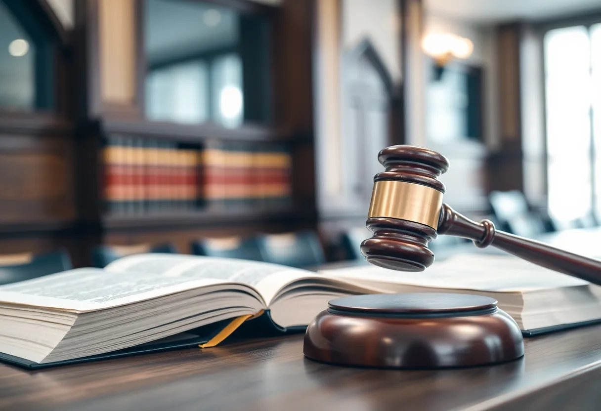 A dramatic courtroom scene depicting a legal battle over advertising ethics.
