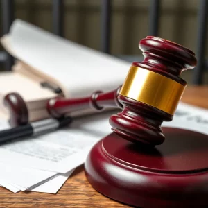 Courtroom gavel and legal documents