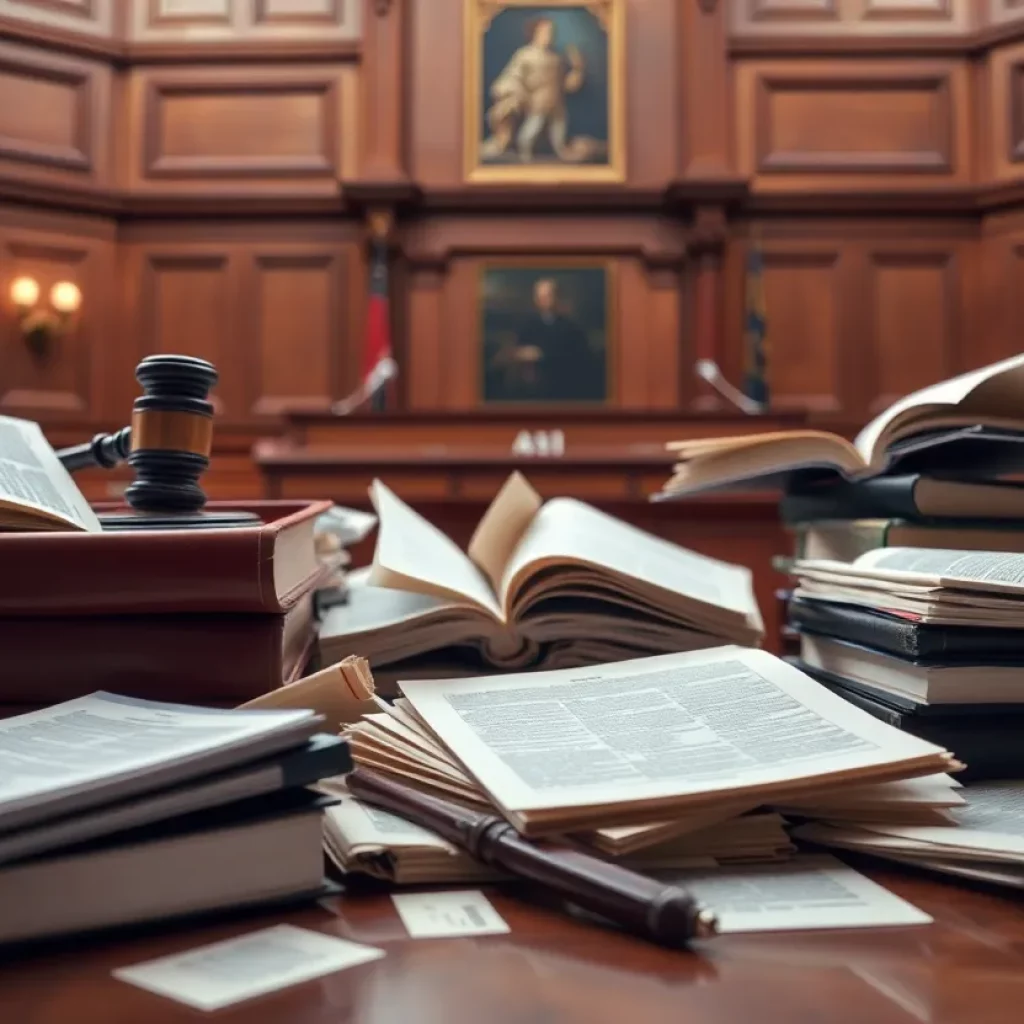 Courtroom scene representing legal issues