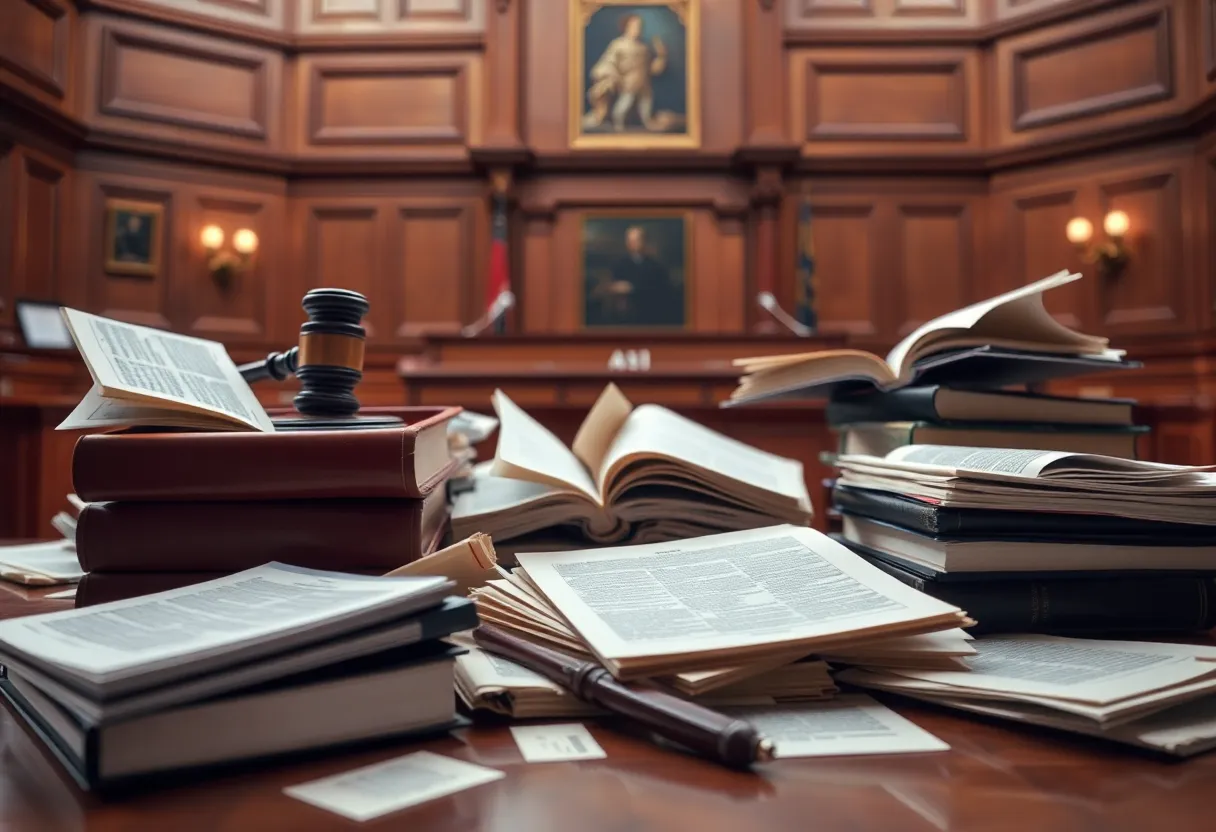 Courtroom scene representing legal issues