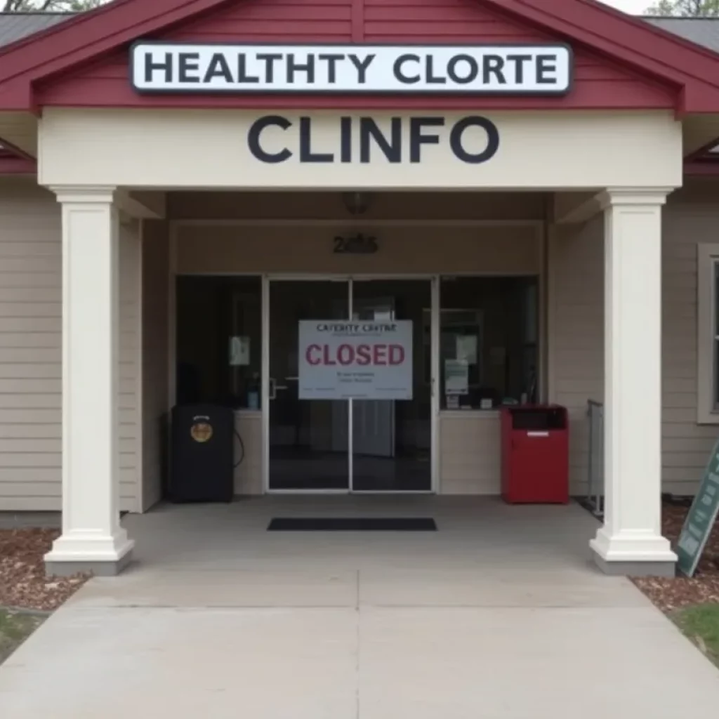 Closed healthcare facility signage in a small town