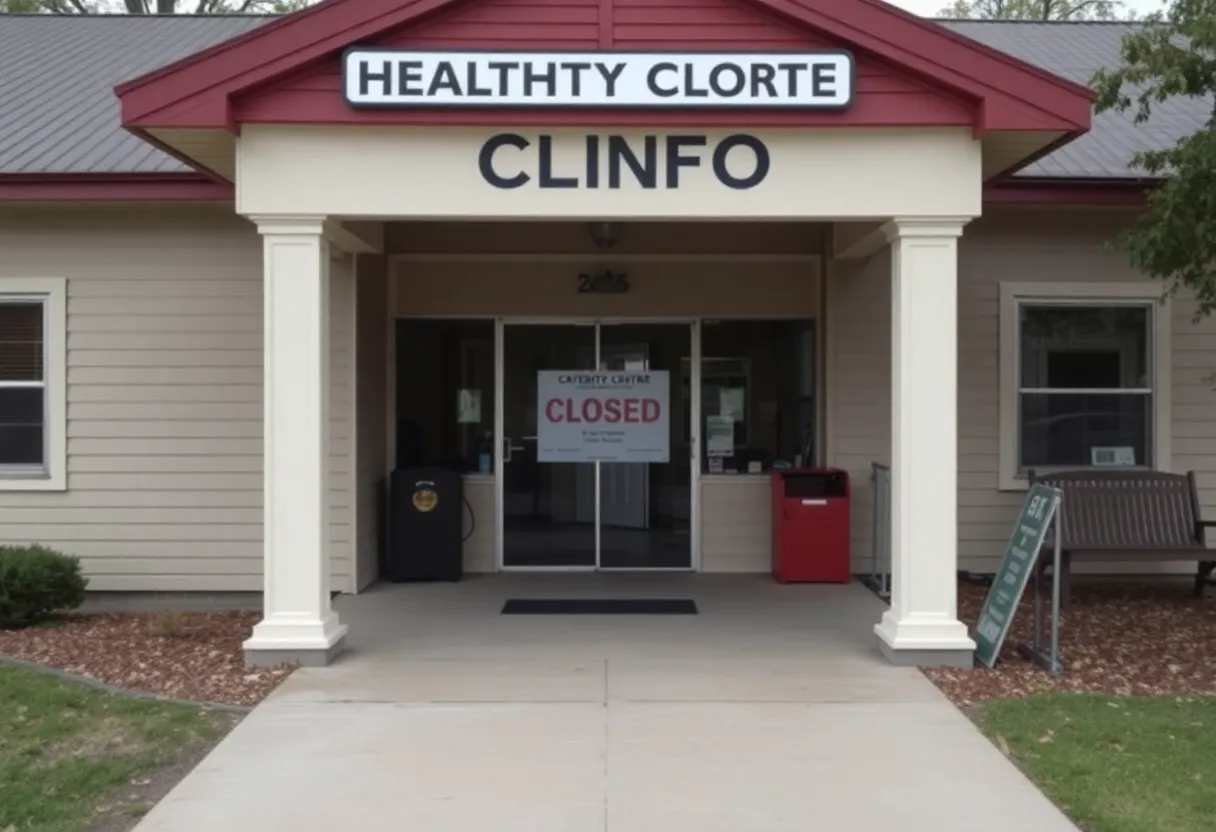 Closed healthcare facility signage in a small town