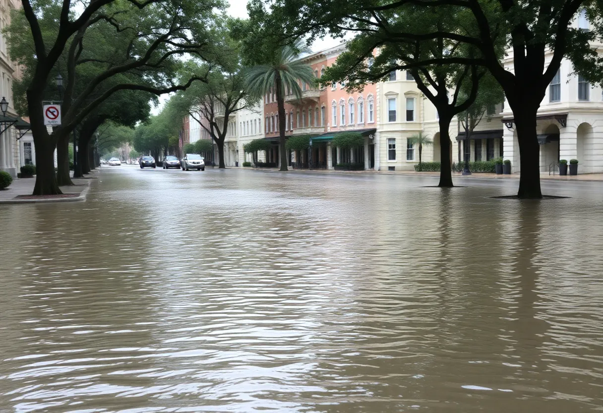 Flooded street in Charleston due to thunderstorms