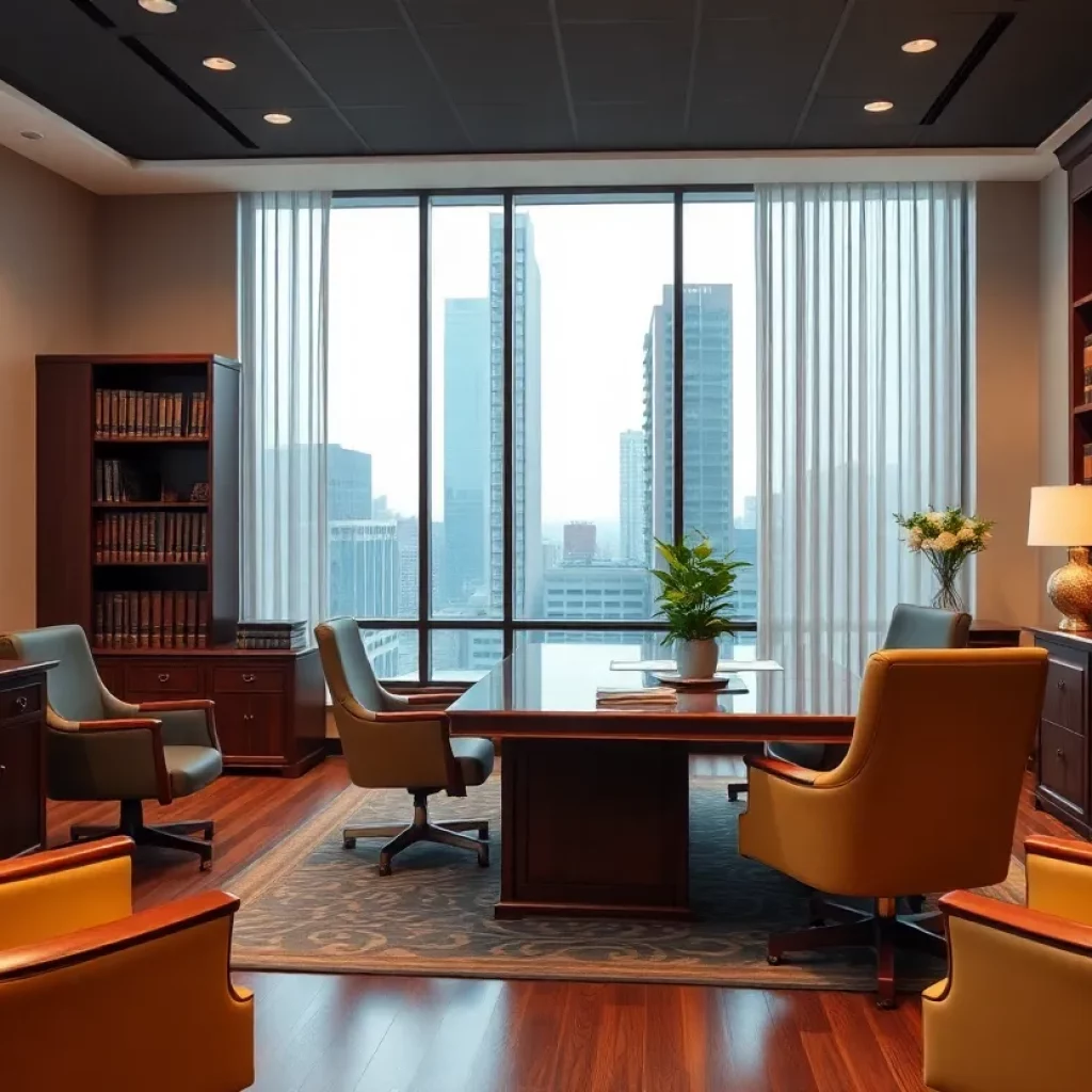 Professional law firm office representing legal advocacy