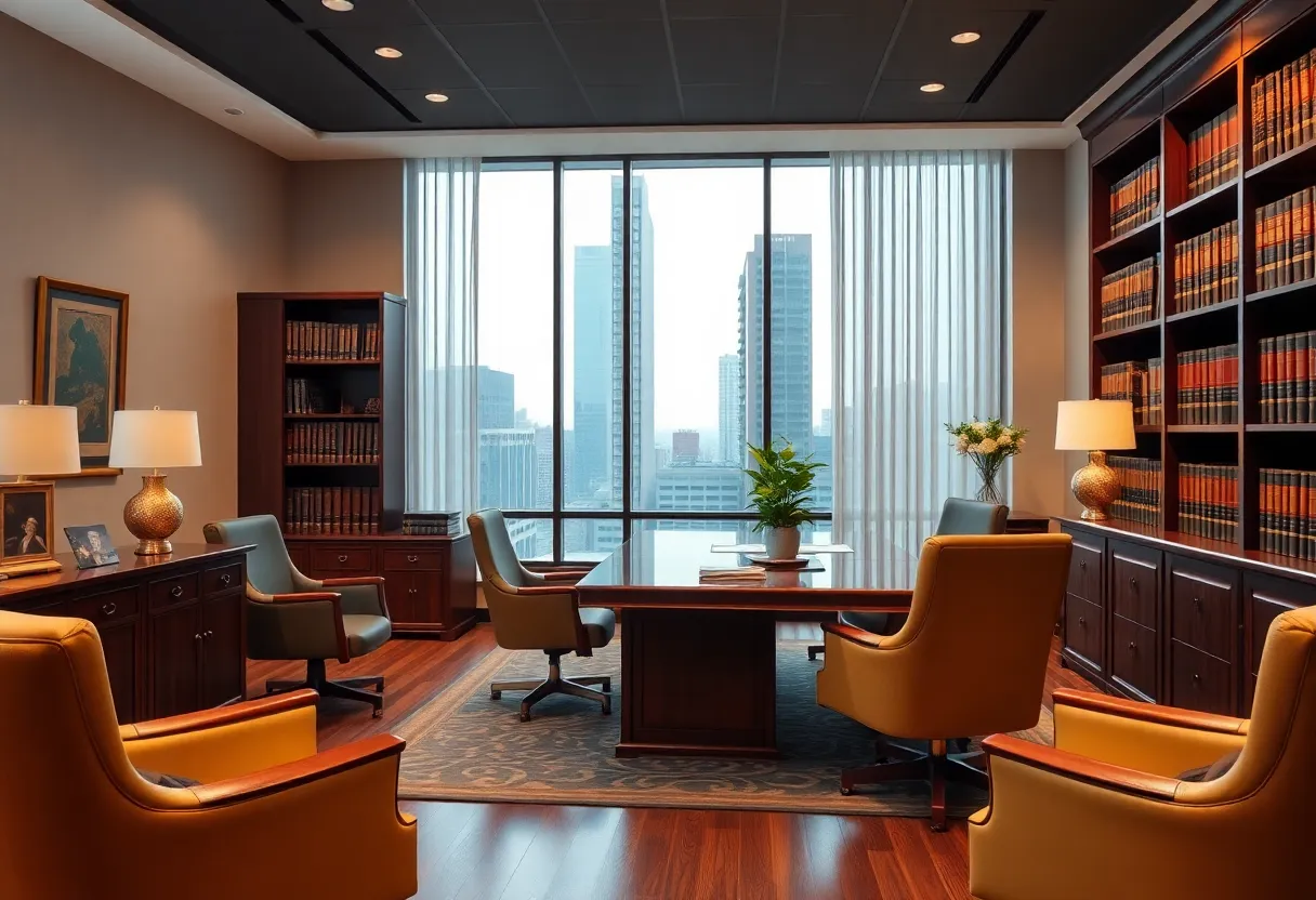 Professional law firm office representing legal advocacy