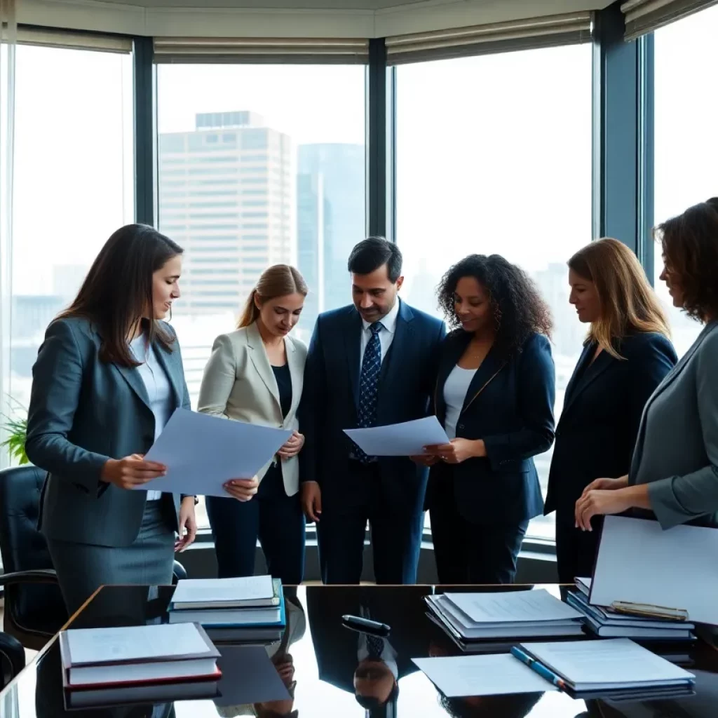 Diverse lawyers collaborating in an office setting