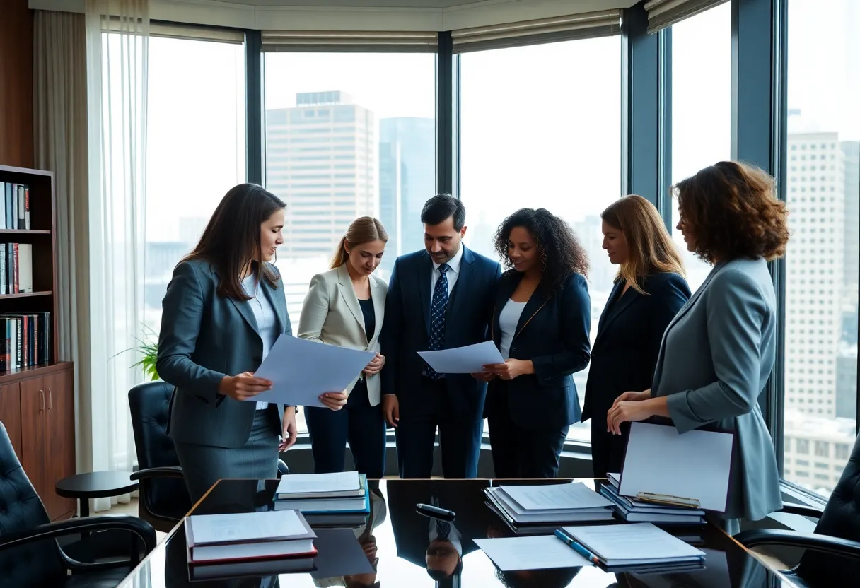 Diverse lawyers collaborating in an office setting