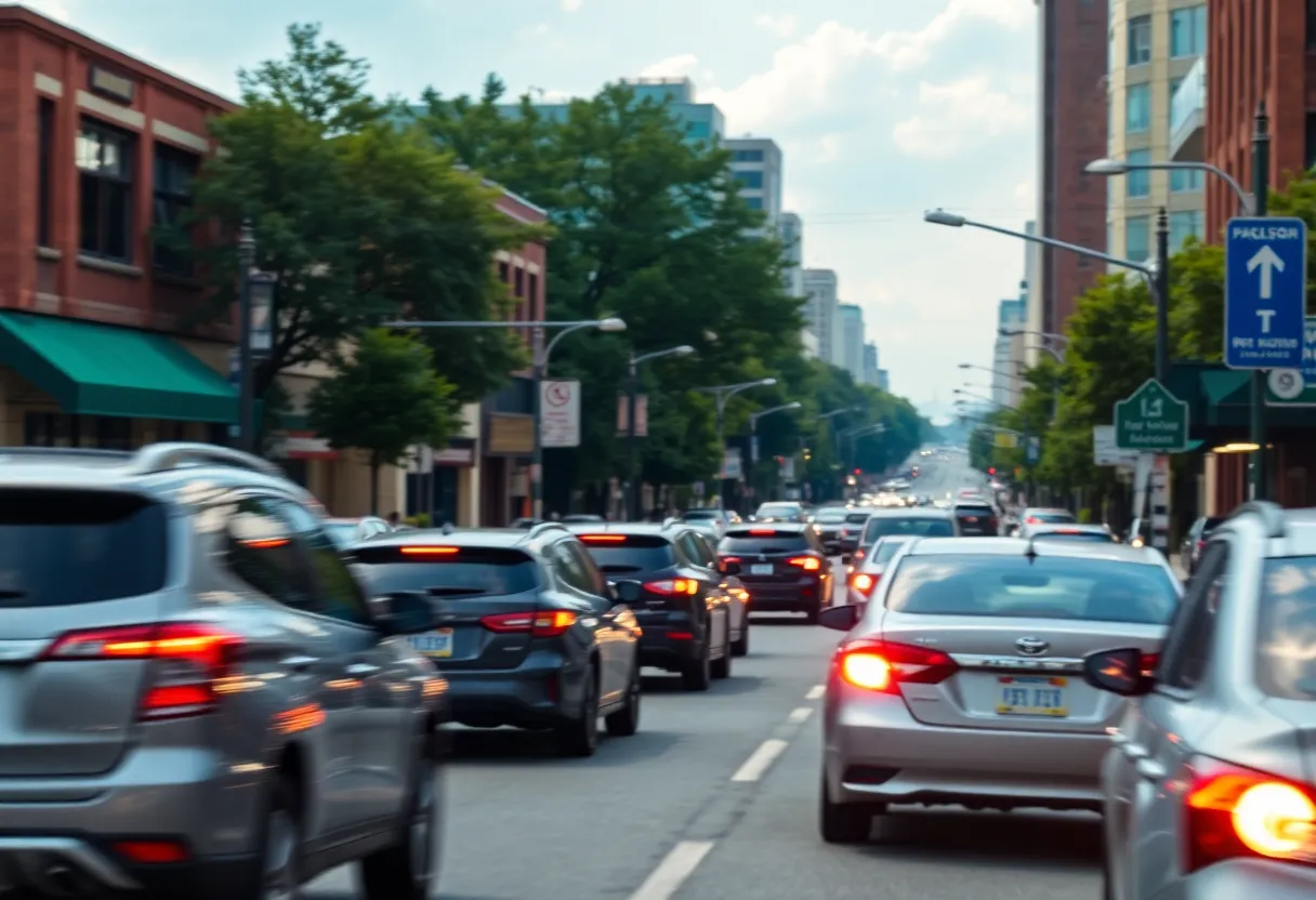 Busy street scene in Meridian, Mississippi highlighting traffic and road activity