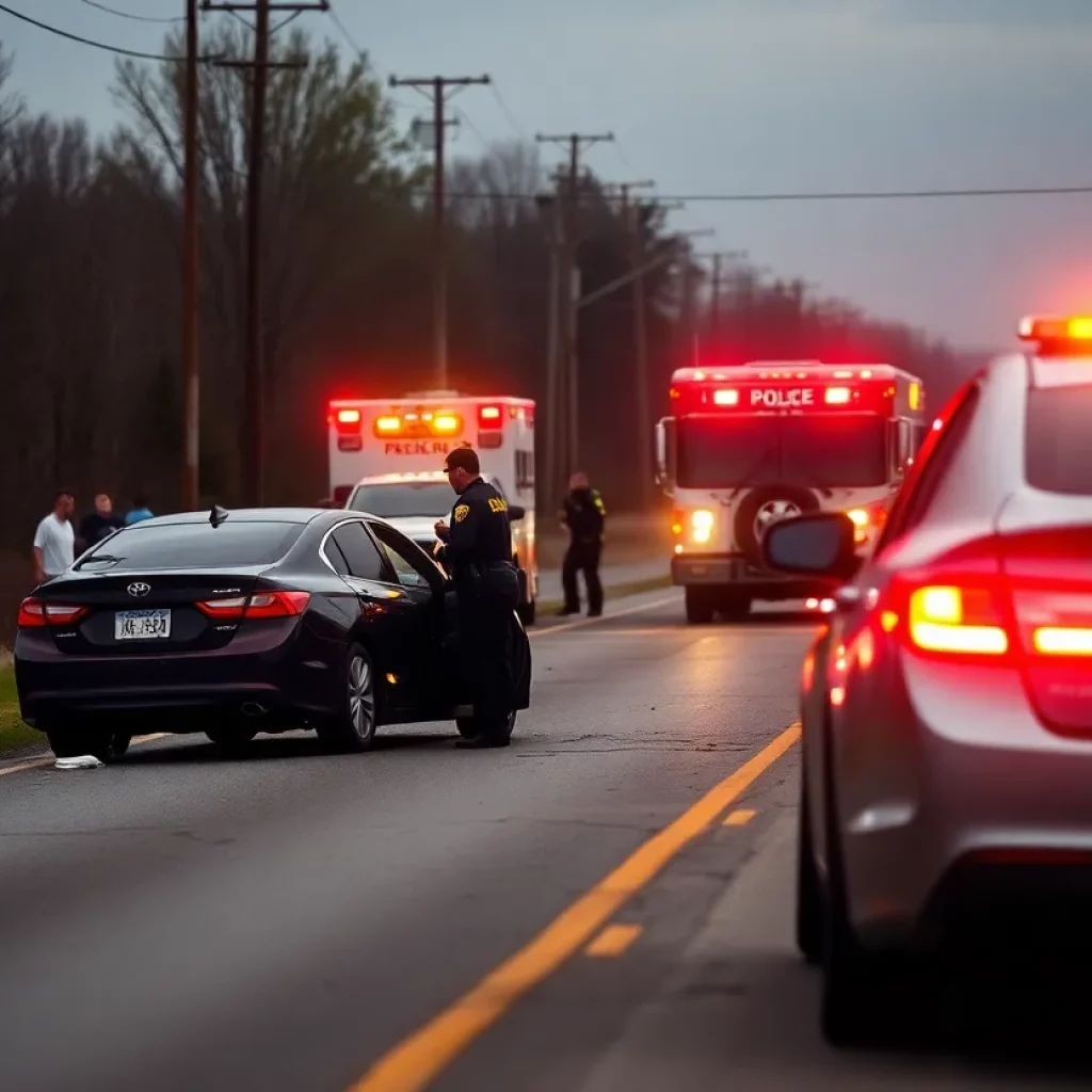 Scene of a car accident in Michigan with emergency response teams.
