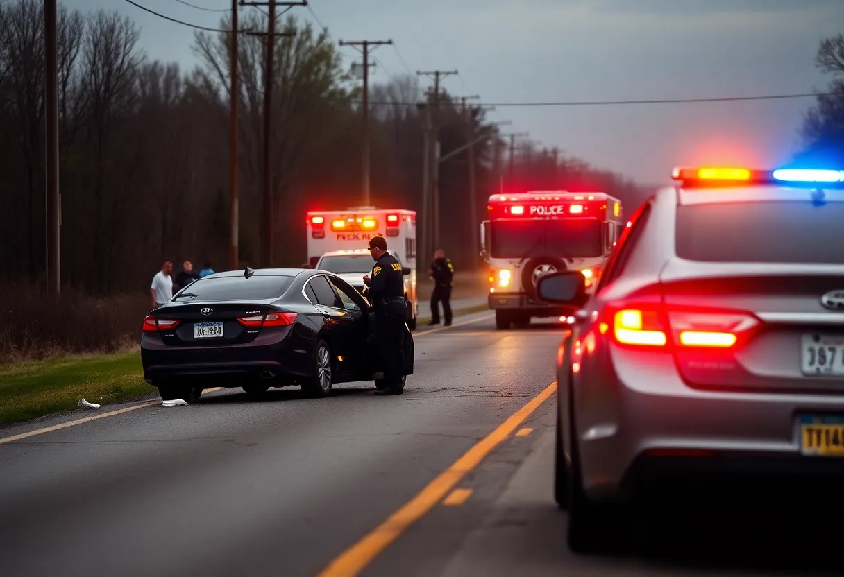 Scene of a car accident in Michigan with emergency response teams.