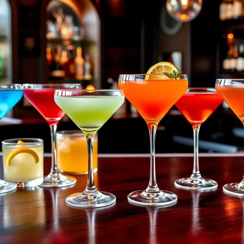 Variety of vibrant martinis from the Charleston Moonlight Martini Trail