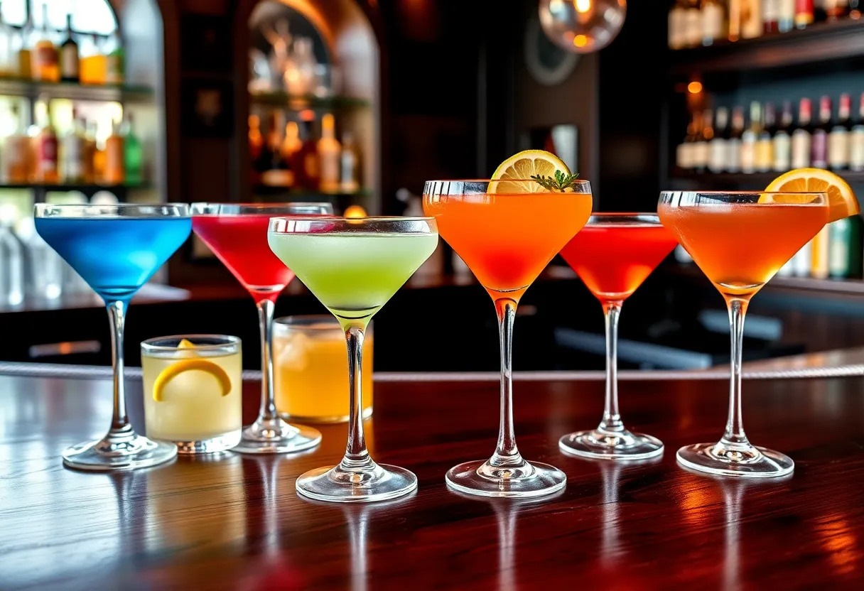 Variety of vibrant martinis from the Charleston Moonlight Martini Trail