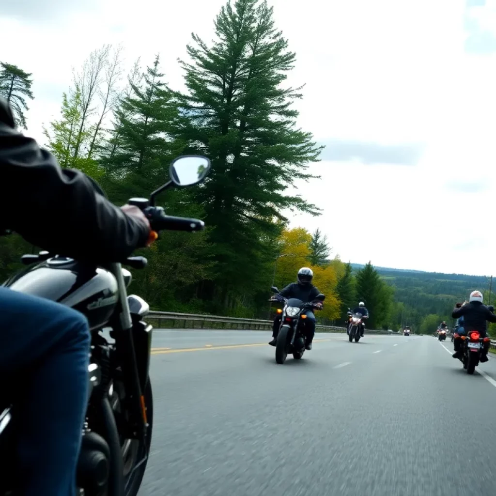 Motorcyclists riding safely on Michigan roads during the warm season.