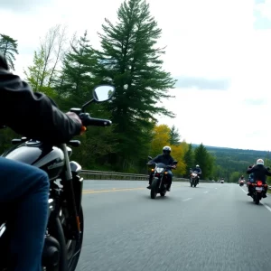 Motorcyclists riding safely on Michigan roads during the warm season.