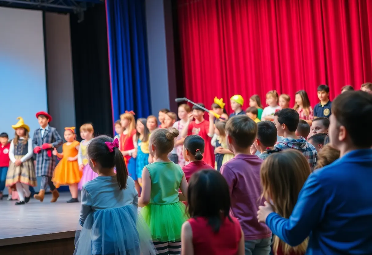 Students performing on stage during a theater production at North Charleston High School.