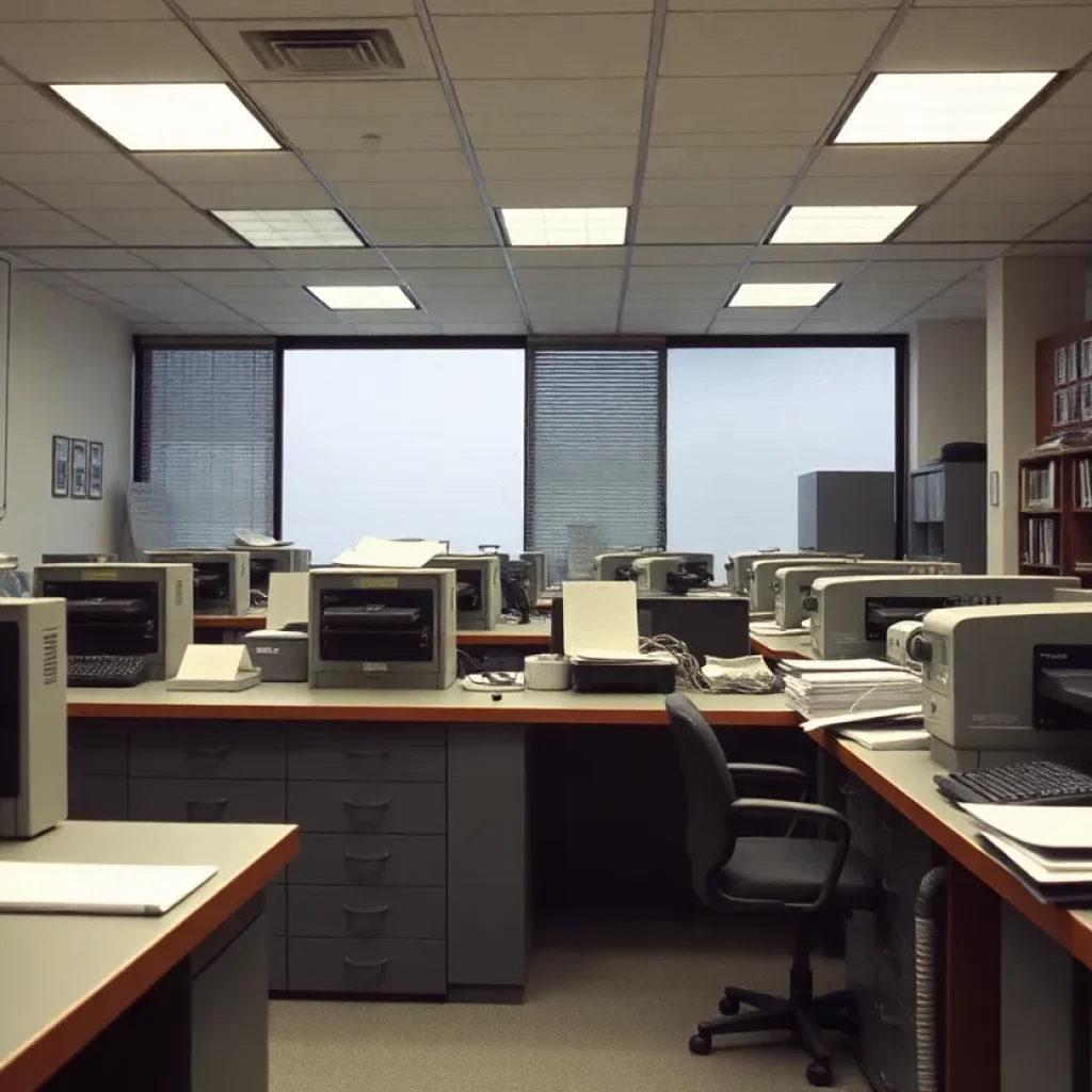 An office with printing machines illustrating workplace hazards