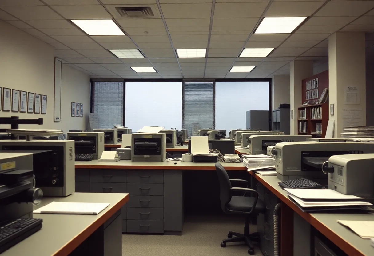 An office with printing machines illustrating workplace hazards